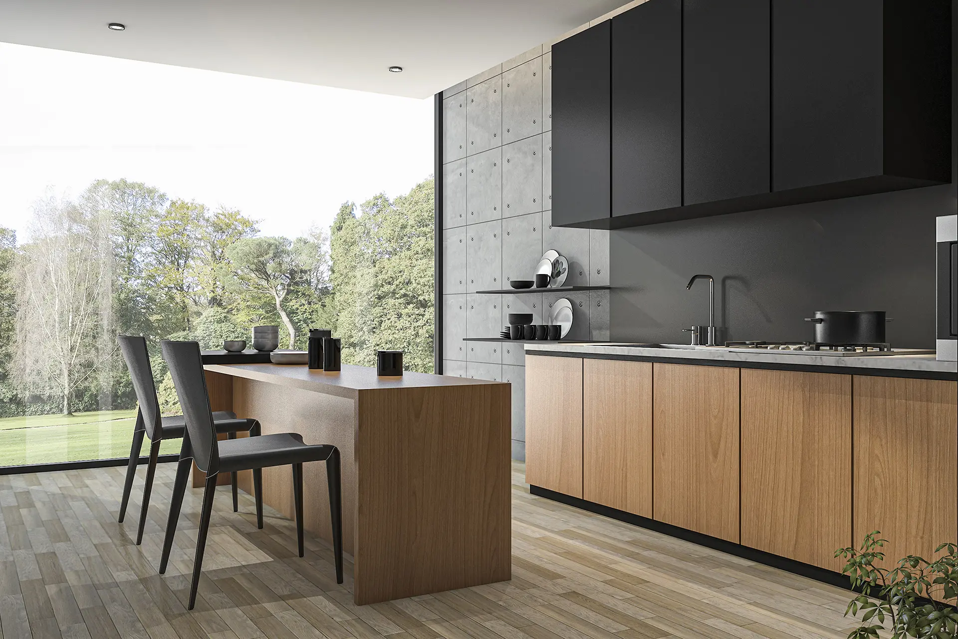 Perspective 3D intérieure - Cuisine villa moderne - Vsion3D