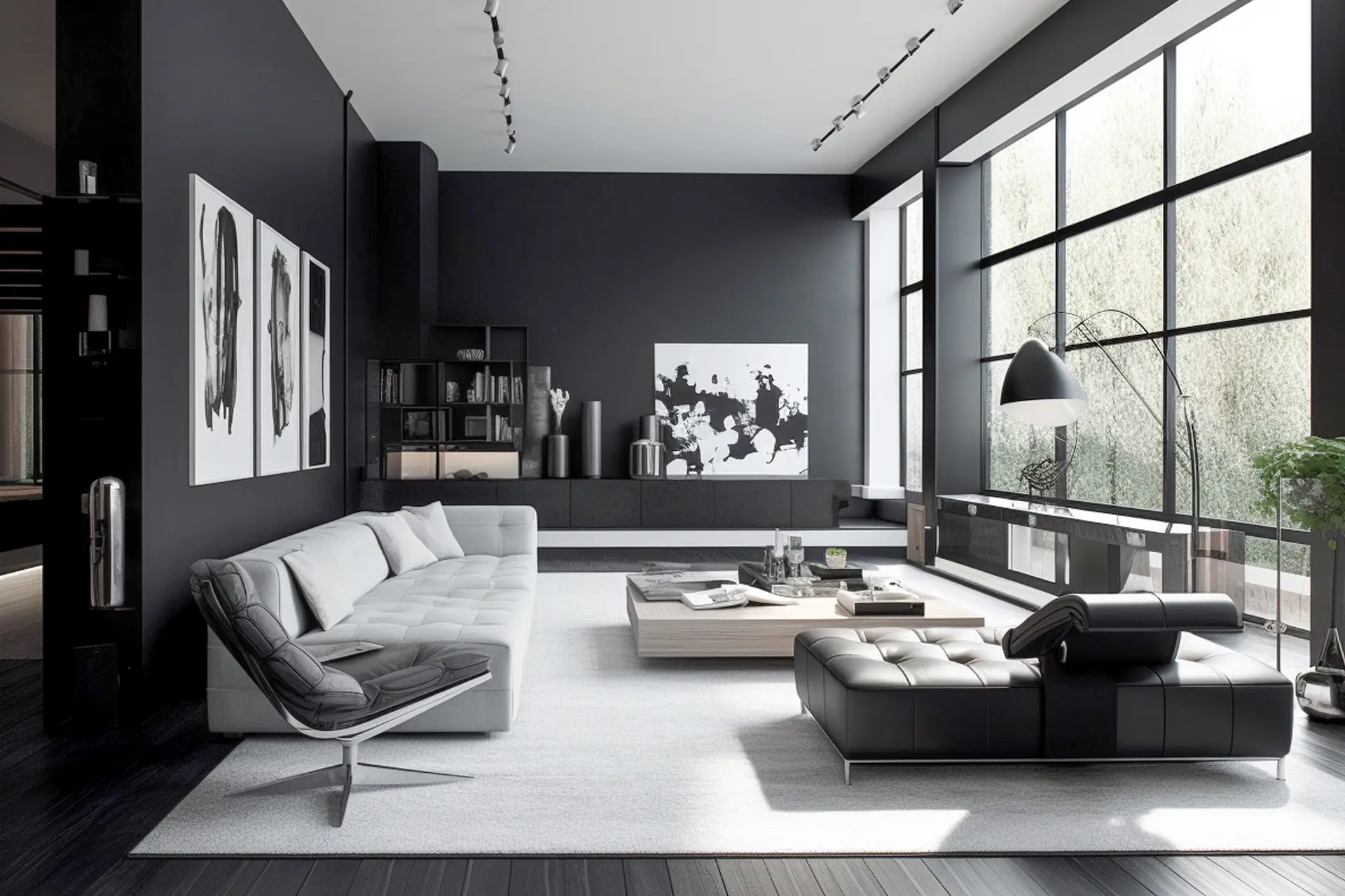 Perspective 3D intérieure - Salon moderne villa - Vision3D
