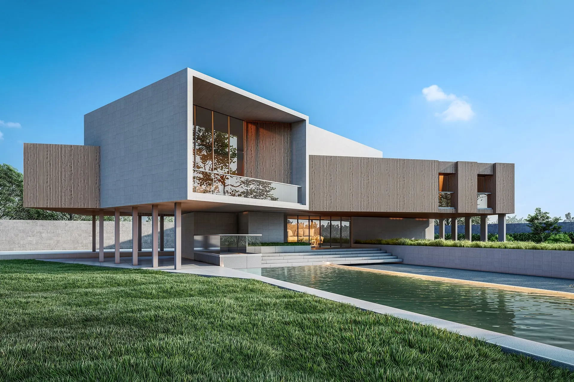 Perspective 3D extérieure - Villa architecte design - Vision3D