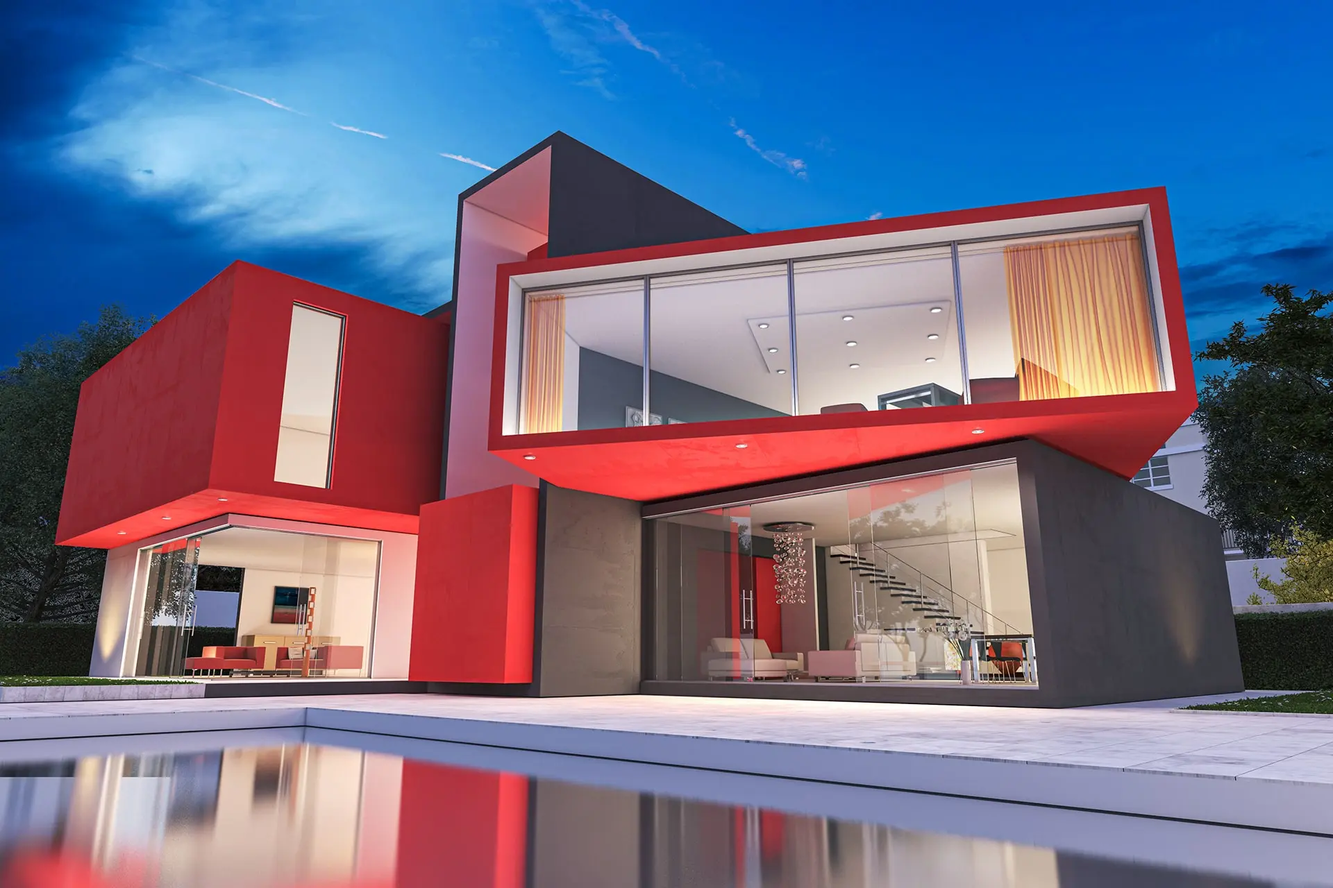Perspective 3D extérieure - Villa rouge - Vision3D